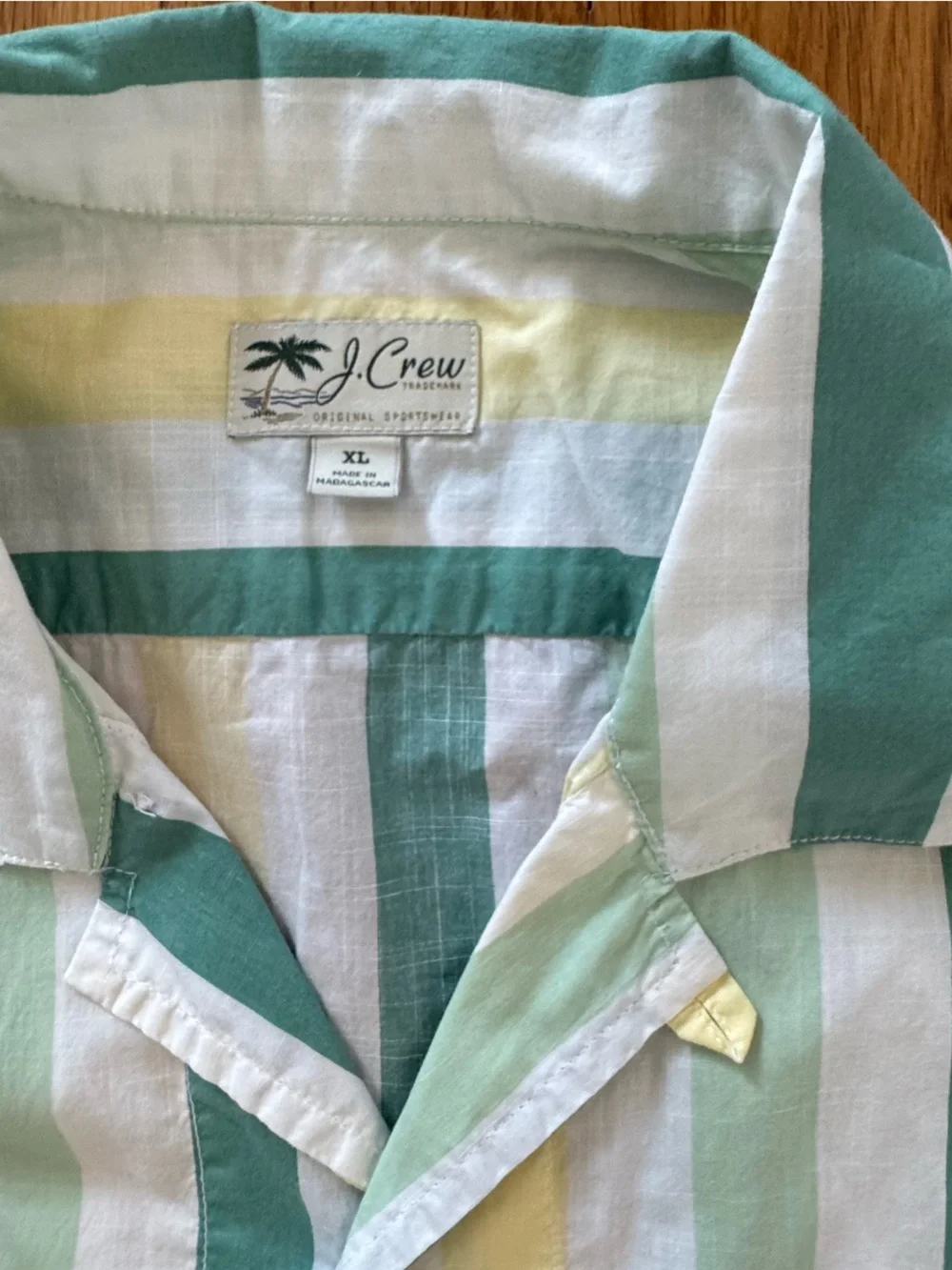 J.Crew Striped Shirt XL Green Yellow White Lightweight Cotton Summer